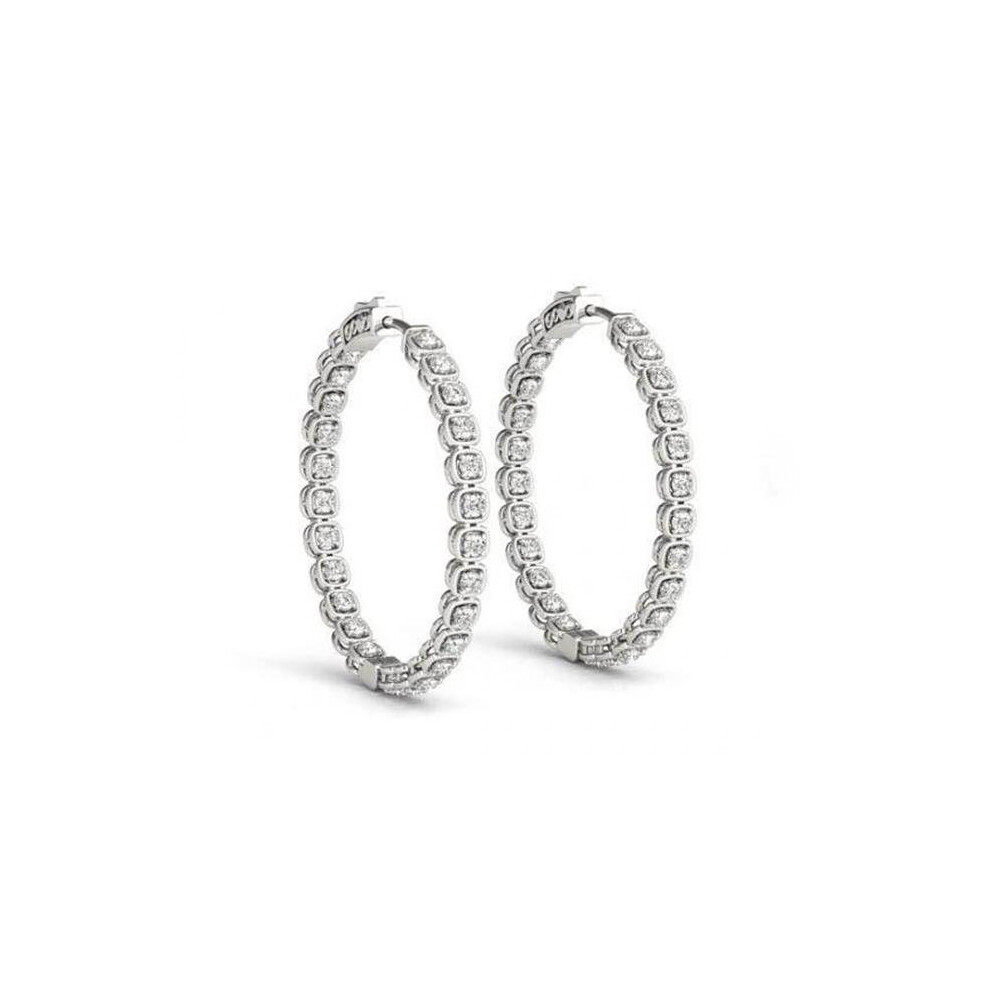 Photos - Earrings Harry Chad Enterprises HC11666 1.50 CT 14K Solid Gold Round Diamond Hoop 