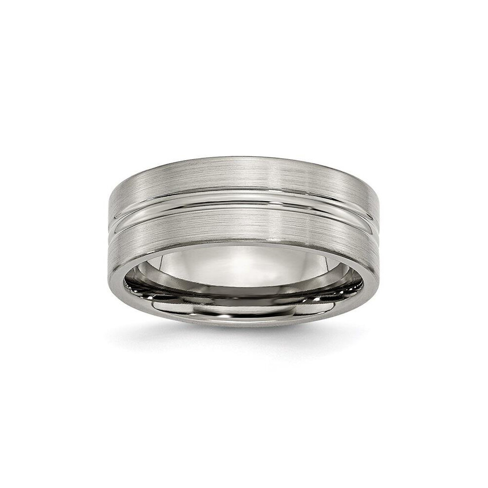 Chisel TB119-12.5 8 mm Titanium Grooved Brushed & Polished Band, Polished & Brushed - Size 12.5