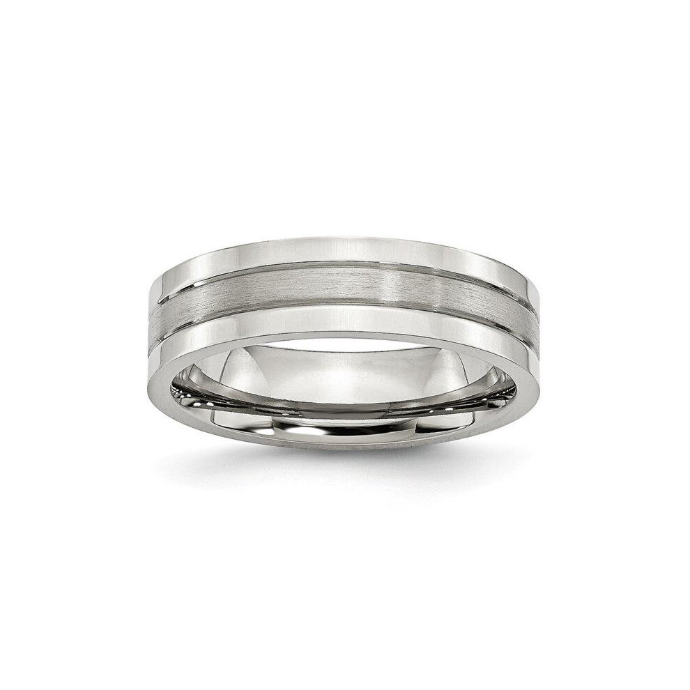 Bridal SR30-13 6 mm Stainless Steel Grooved Satin & Polished Band - Size 13-image-OPC-PSQ8NP-NEW