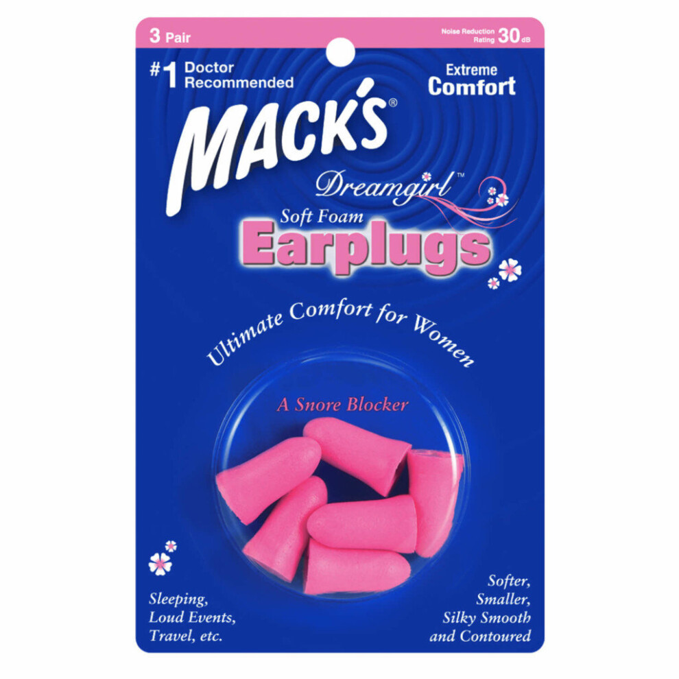 (3 Pairs / Pack) Mack's Dreamgirl Soft Foam Earplugs for sleeping and travel