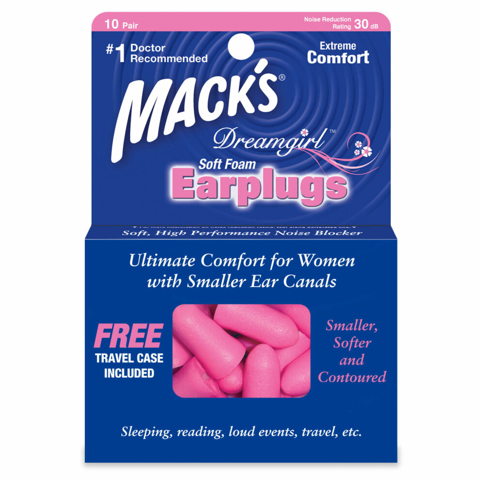 (10 Pairs / Pack) Mack's Dreamgirl Soft Foam Earplugs for sleeping and travel