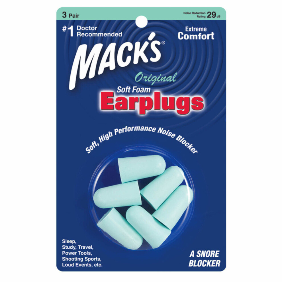 (3 Pairs / Pack) Mack's Original Soft Foam Earplugs MACKS Sleeping Studying Travelling Ear Plugs