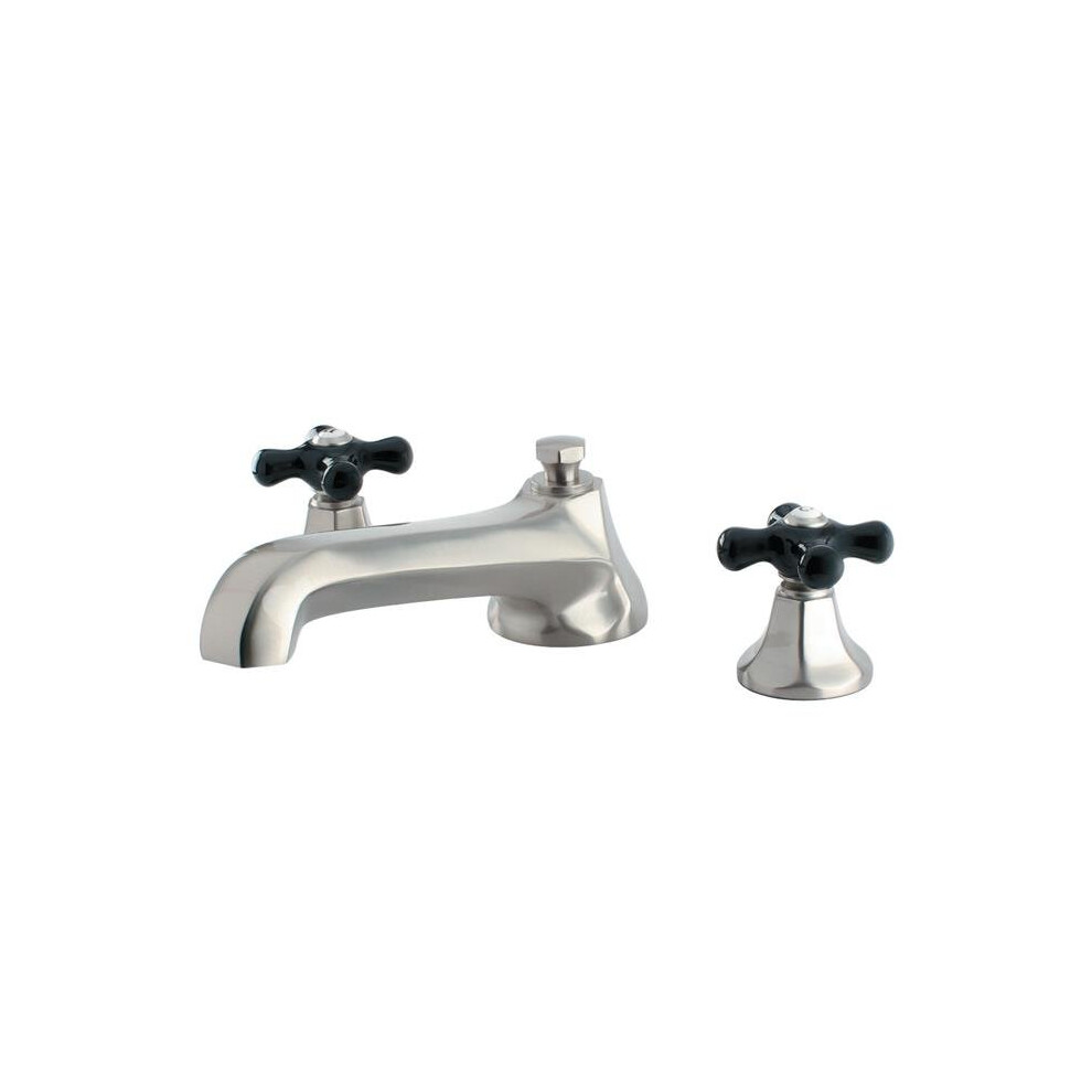 Kingston Brass Ks4308pkx Metropolitan Onyx Roman Tub Filler With Black Porcelain Cros Handle, Satin Nickel 663370304248