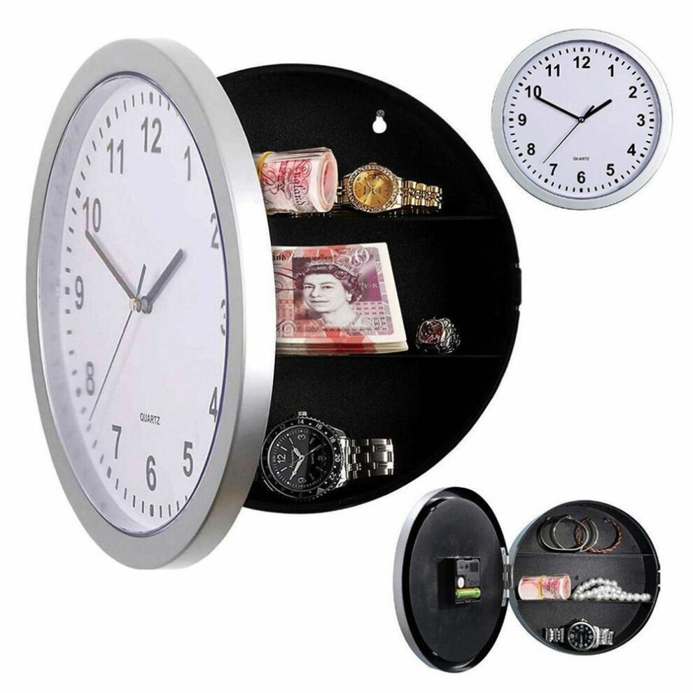 SILVER WALL CLOCK SAFE WITH SECRET STASH HIDDEN COMPARTMENTS MONEY JEWELLERY