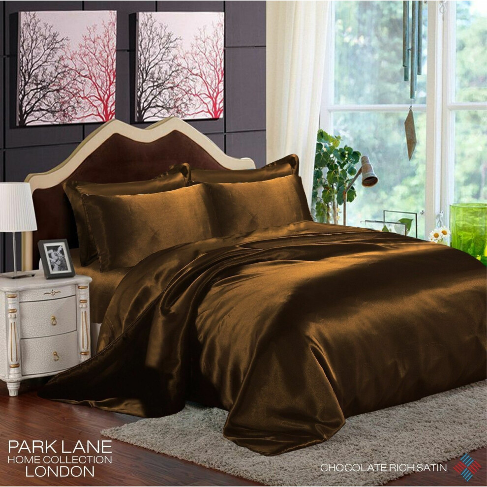 (KING, CHOCOLATE) 6PCS Satin Silk Duvet Cover Bedding Set