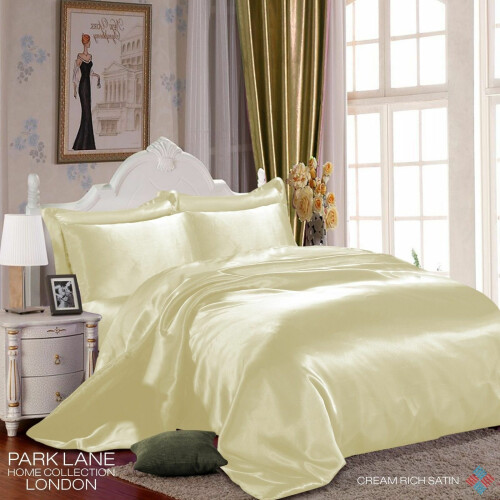 (DOUBLE, CREAM) 6PCS Satin Silk Duvet Cover Bedding Set