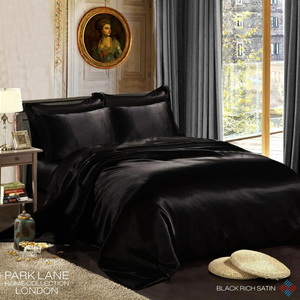 (KING, BLACK) 6PCS Satin Silk Duvet Cover Bedding Set