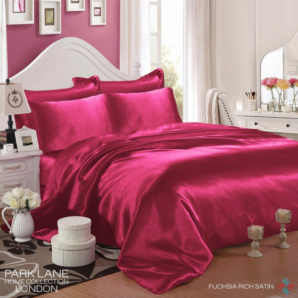 (DOUBLE, FUCHSIA) 6PCS Satin Silk Duvet Cover Bedding Set