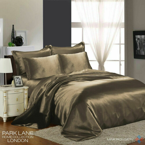 (DOUBLE, MINK) 6PCS Satin Silk Duvet Cover Bedding Set