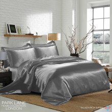 (KING, SILVER) 6PCS Satin Silk Duvet Cover Bedding Set