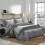 (KING, SILVER) 6PCS Satin Silk Duvet Cover Bedding Set 1