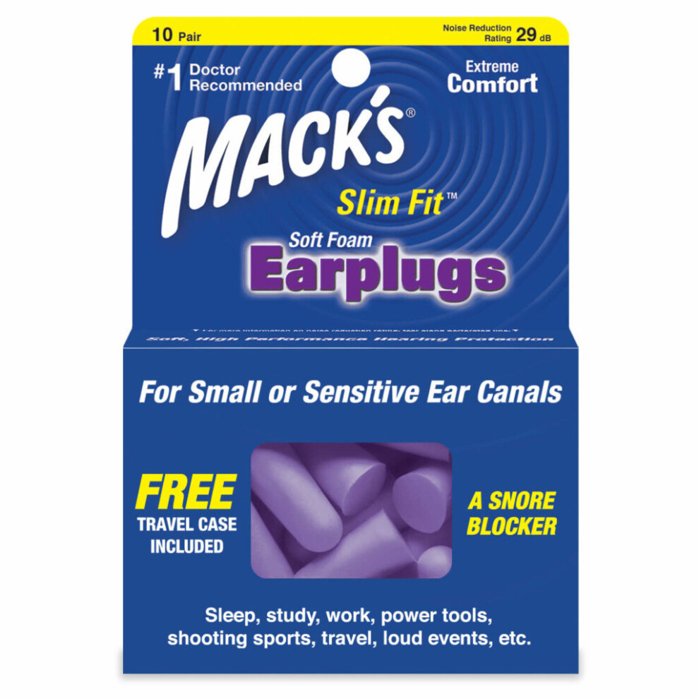 (10 Pairs / Pack) Mack's Slim Fit Soft Foam Ear Plugs MACKS Sleeping Studying Travel Earplugs