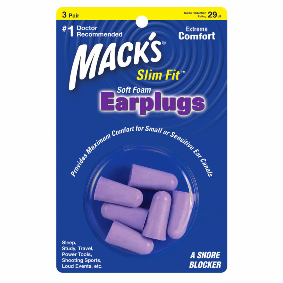 (3 Pairs / Pack) Mack's Slim Fit Soft Foam Ear Plugs MACKS Sleeping Studying Travel Earplugs