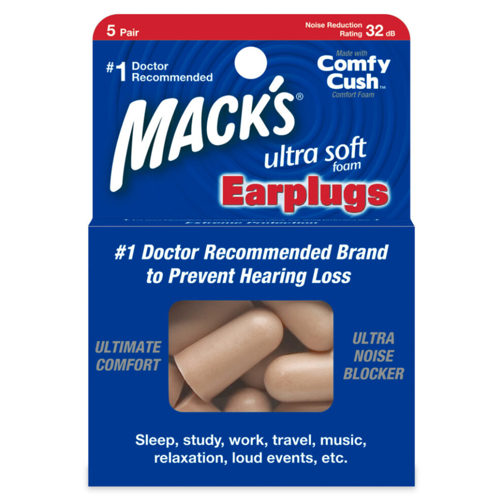 (5 Pairs / Pack) Mack's Ultra Soft Foam Earplugs Sleep Study Travel