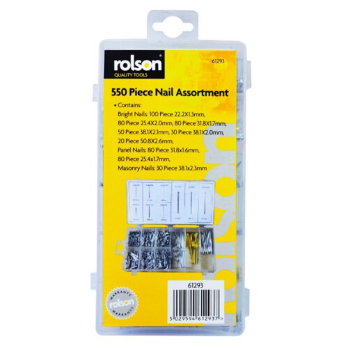 550 Pc Nail Assortment DIY Work Panel Bright & Masonary Rolson 61293 2