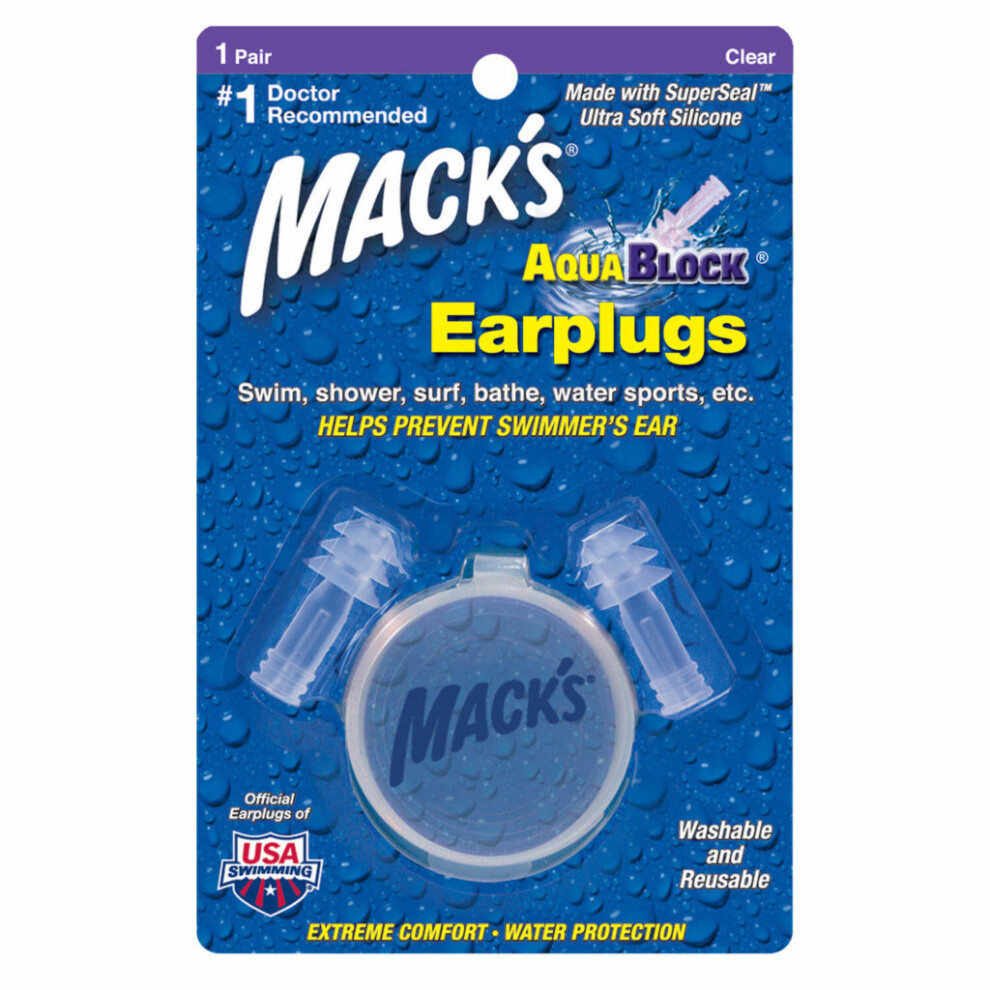MACKS Swimming Surfing Water Sports Earplugs Mack's Aqua Block Swimmer Ear Plugs