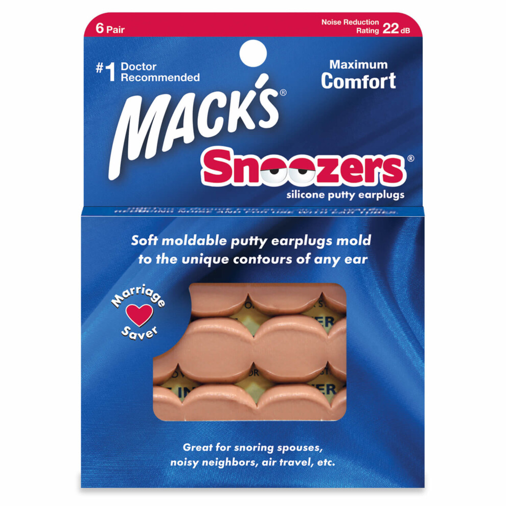 Mack's Snoozers Silicone Putty 22db 6 pairs Earplugs for Sleeping