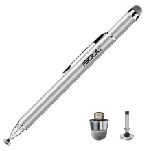 (Silver) ISOUL 2-in-1 Stylus Pen & 2 Replaceable Tips | Capacitive Stylus