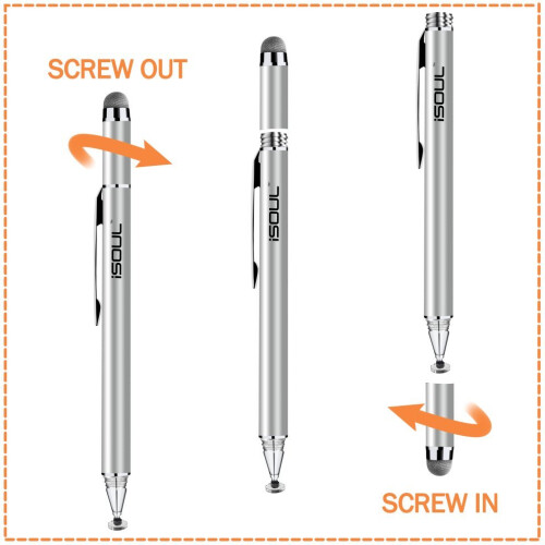 (Silver) ISOUL 2-in-1 Stylus Pen & 2 Replaceable Tips | Capacitive Stylus 1