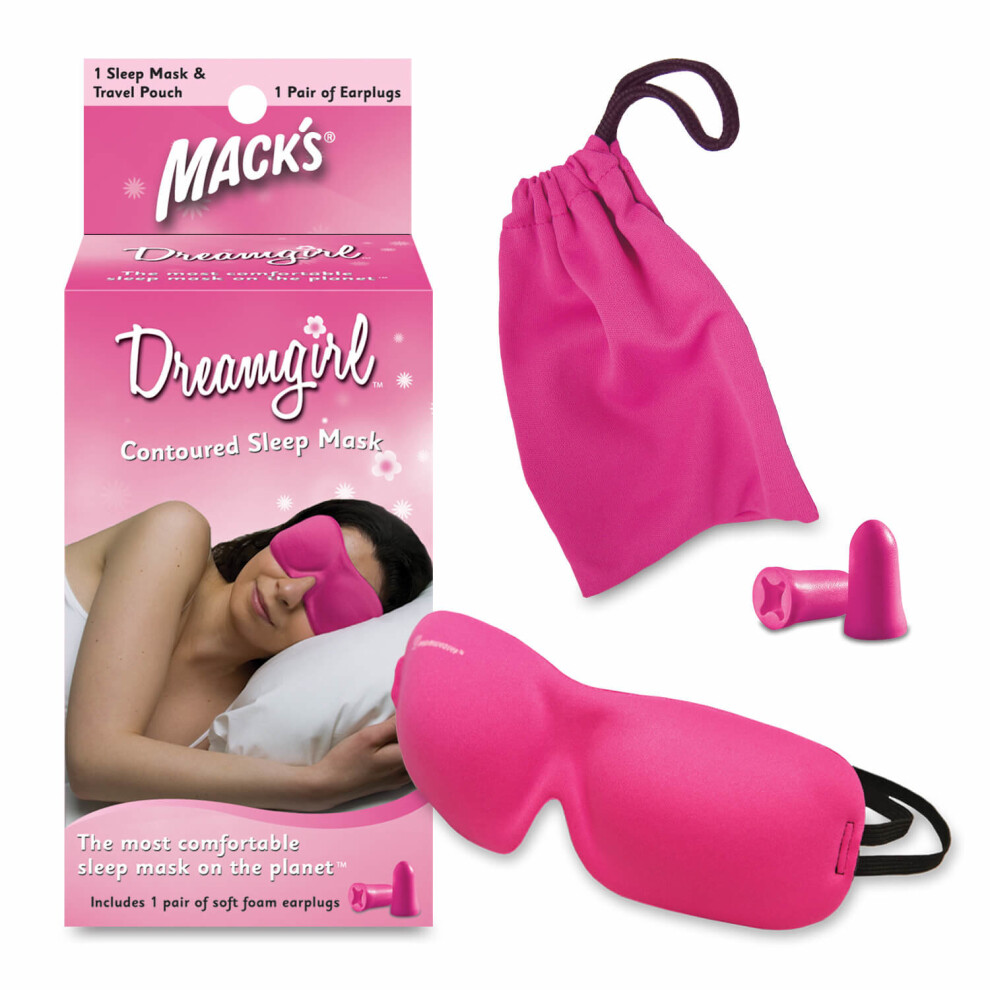 Mack's Pink Dreamgirl Contoured Sleep Mask With Soft Foam Earplugs