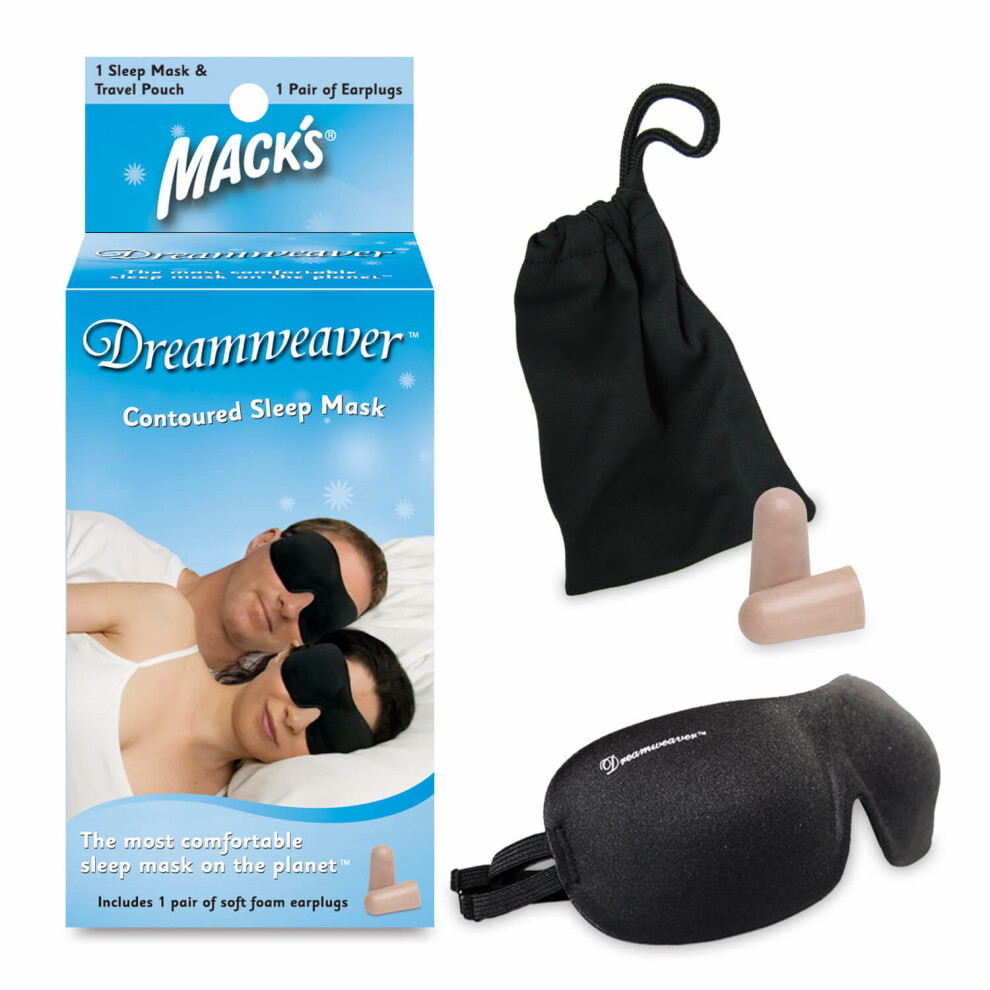 Mack's Black Dreamweaver Sleep Mask(Black)-Sleep Mask With Soft Foam Earplugs