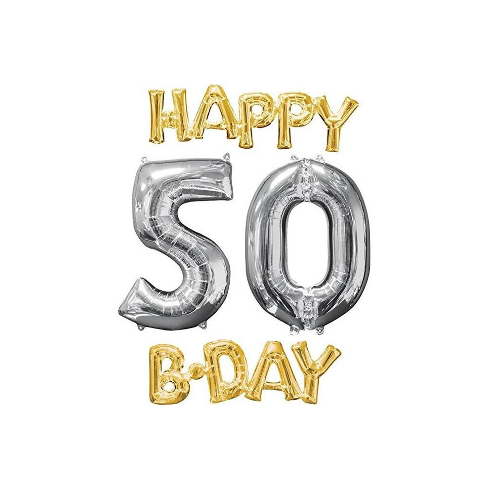 Anagram 87771 50th Happy Birthday Foil Phrase & Number Balloon - Gold & Silver