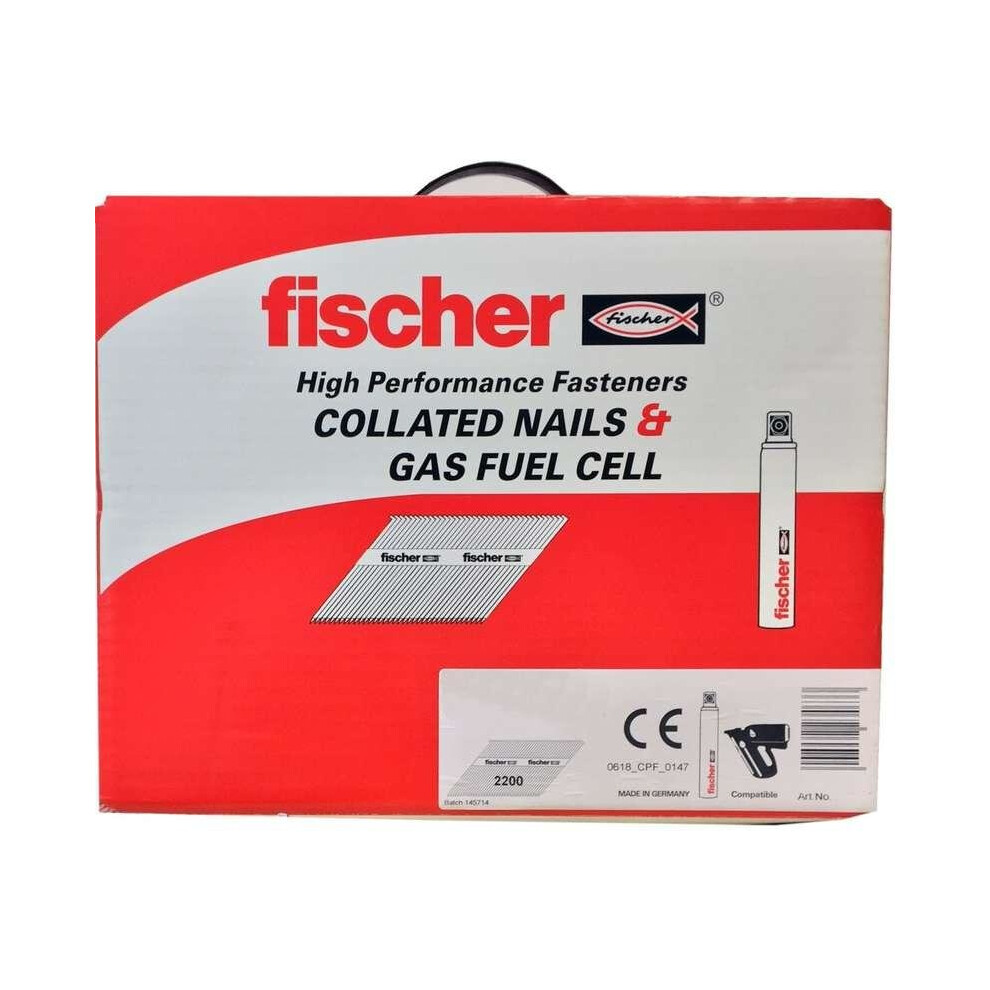 Fischer 51mm Collated Ring Shank Nails & 3 Gas Fuel Cells Galv (Box of 3300)