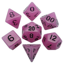 Metallic Dice Games LIC307 16 mm Ground Dice, Set of 7 - Purple with Black Numbers