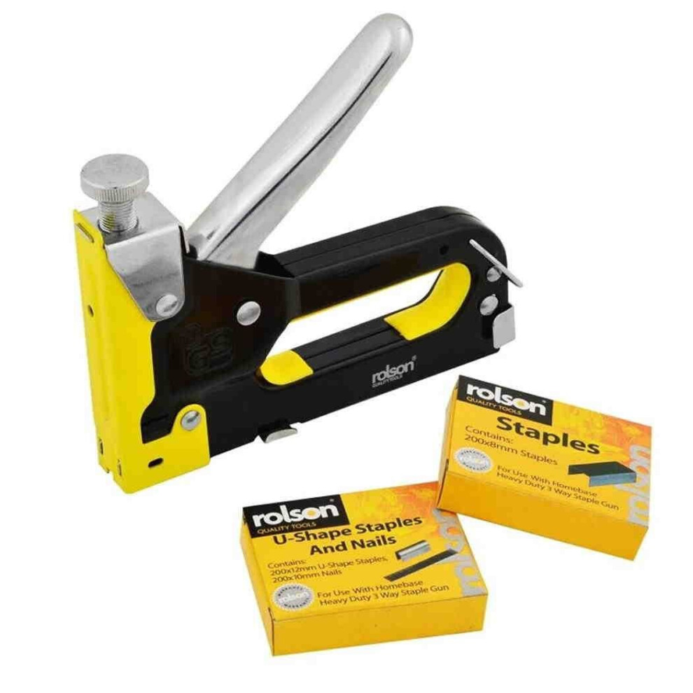 Staple Gun 3 In 1 Stapler Tacker With Staples Upholstery Rolson Heavy Duty 44319