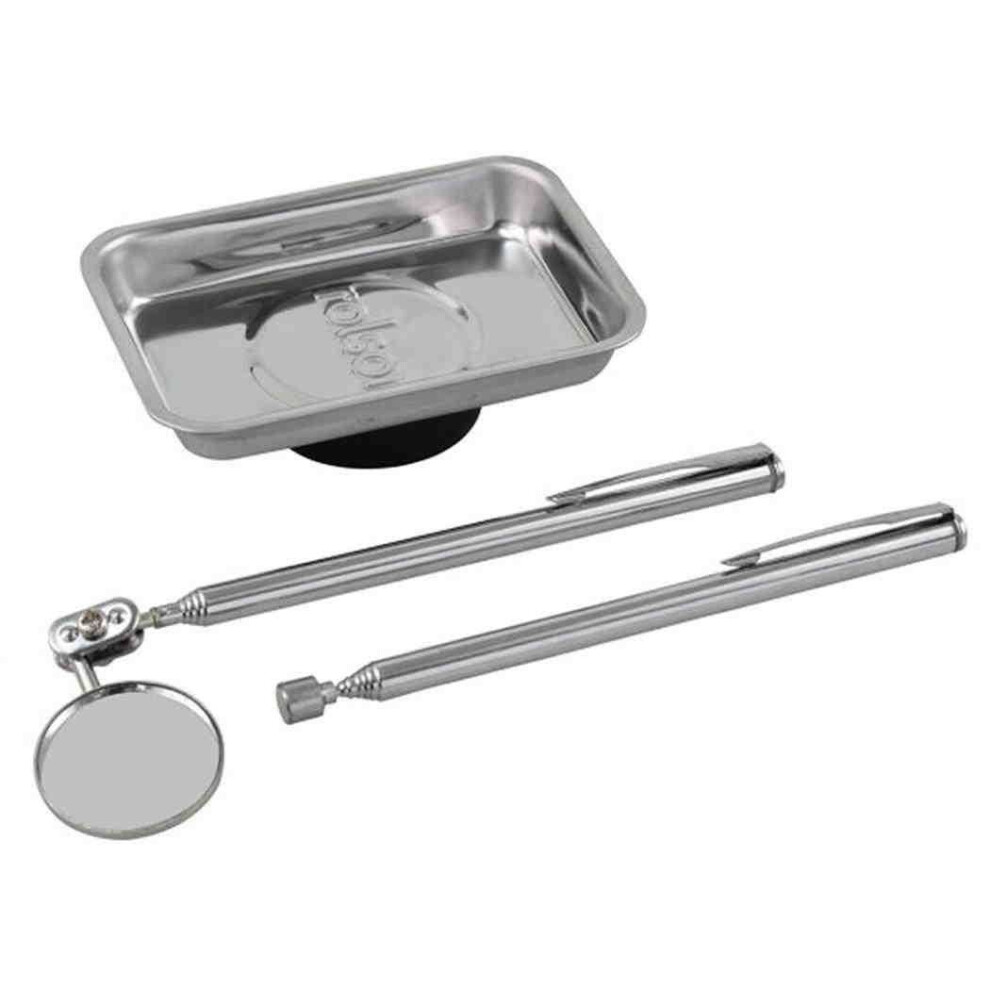 3Pc Magnetic Steel Tray Telescopic Pickup Tool Inspection Mirror Rolson 42465 5029594424653