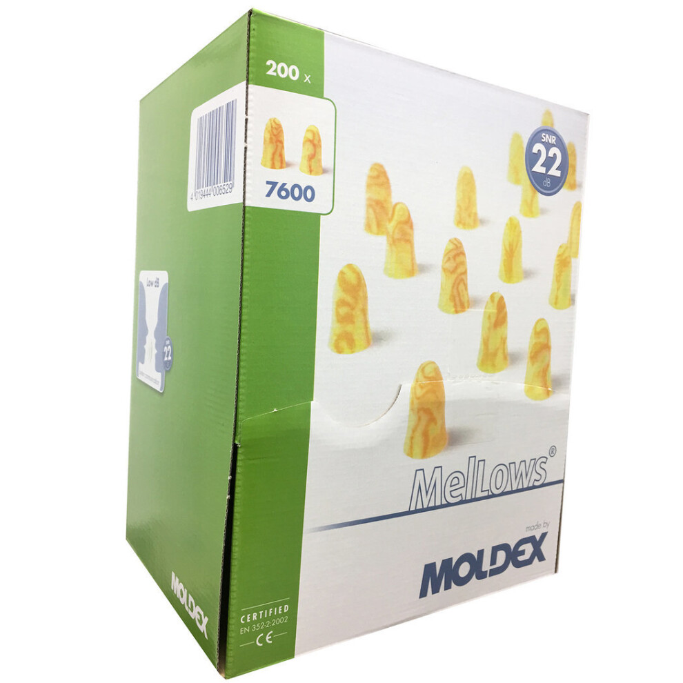 (Box Of 200 Pairs) MOLDEX 7600 Mellows Soft Foam Earplugs SNR 22dB