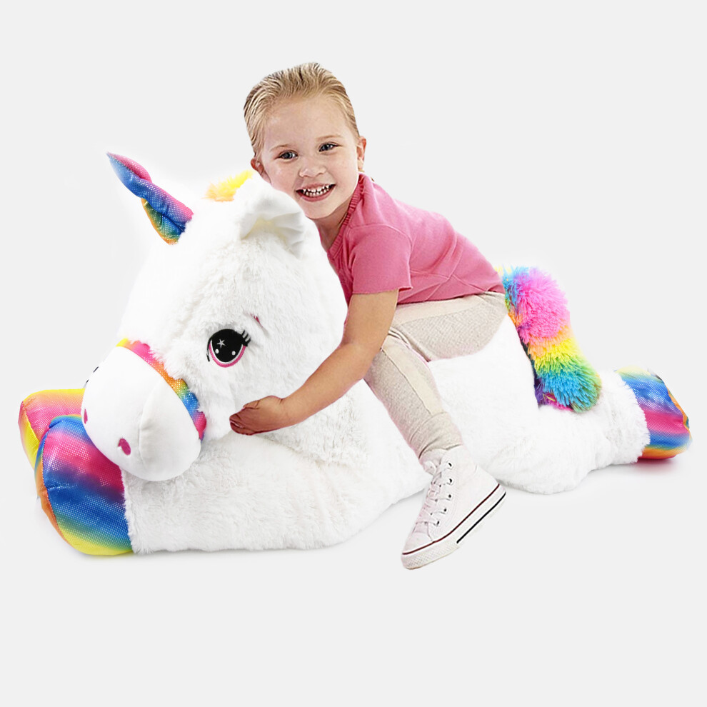 The Magic Toy Shop Giant Large Cute Plush Unicorn Teddy Stuffed Super Soft Cuddly Toy Lying Horse
