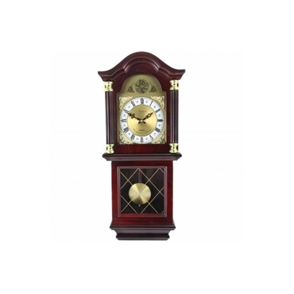 Bedford Clock Collection BED-7071 26 in. Antique Mahogany Cherry Oak Chiming Wall Clock with Roman Numerals