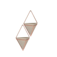 Umbra 470753-633 Trigg Hanging Planter Vase & Geometric Wall Decor Container, Small - Concrete Resin & Copper - Set of 2