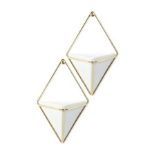 Umbra 470753-524 Trigg Hanging Planter Vase & Geometric Wall Decor Container - Ceramic White & Brass