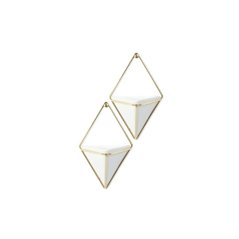 Umbra 470753-524 Trigg Hanging Planter Vase & Geometric Wall Decor Container - Ceramic White & Brass