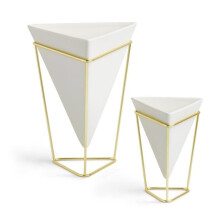 Umbra 1004372-524 Trigg Desktop Planter Vase & Geometric Container - White Ceramic & Brass - Set of 2