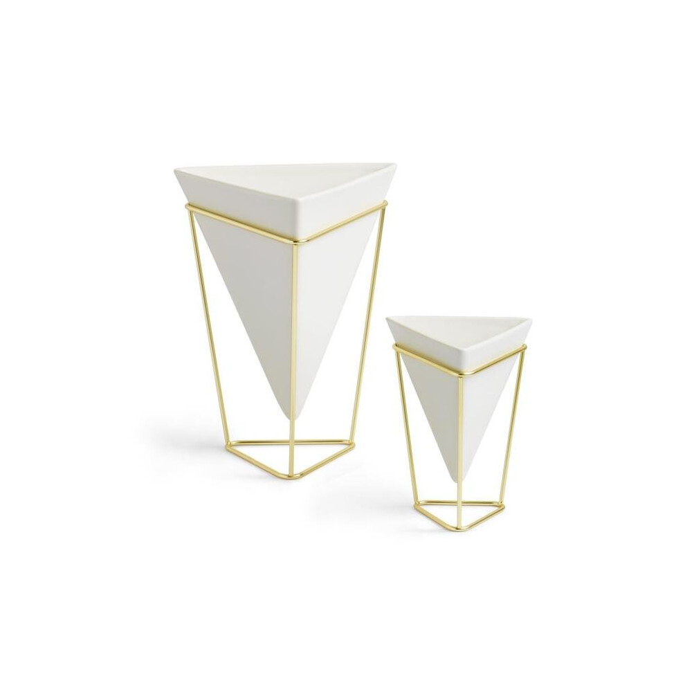 Umbra 1004372-524 Trigg Desktop Planter Vase & Geometric Container - White Ceramic & Brass - Set of 2