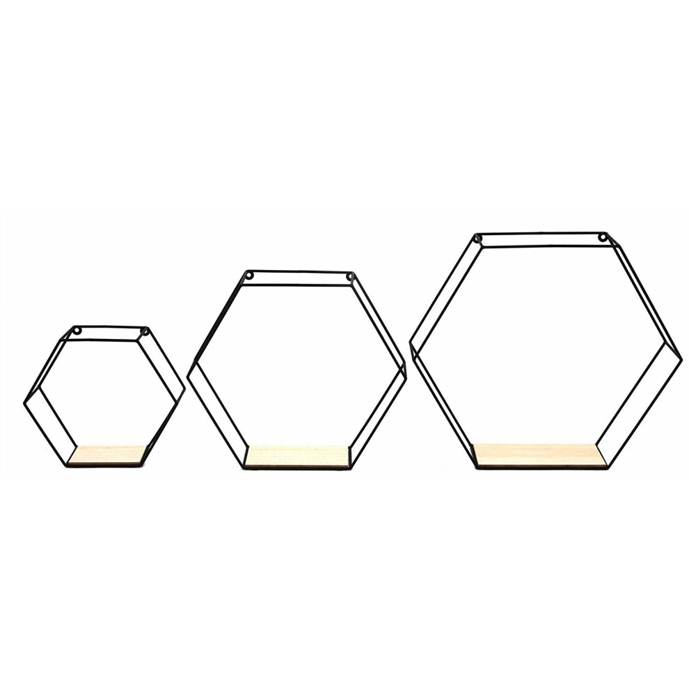 Set Of 3 Hexagon Wall Shelves Display Unit Racks Storage Shelf