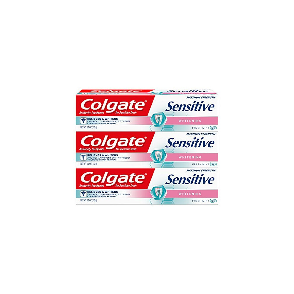 Colgate Sensitive Maximum Strength Whitening Toothpaste 6 ounce 3 Pack