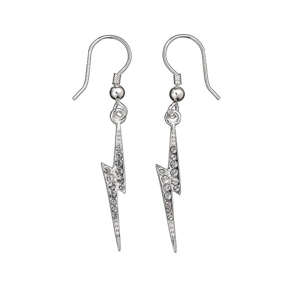 Harry Potter Swarovski Crystals Lightning Bolt Earrings Silver