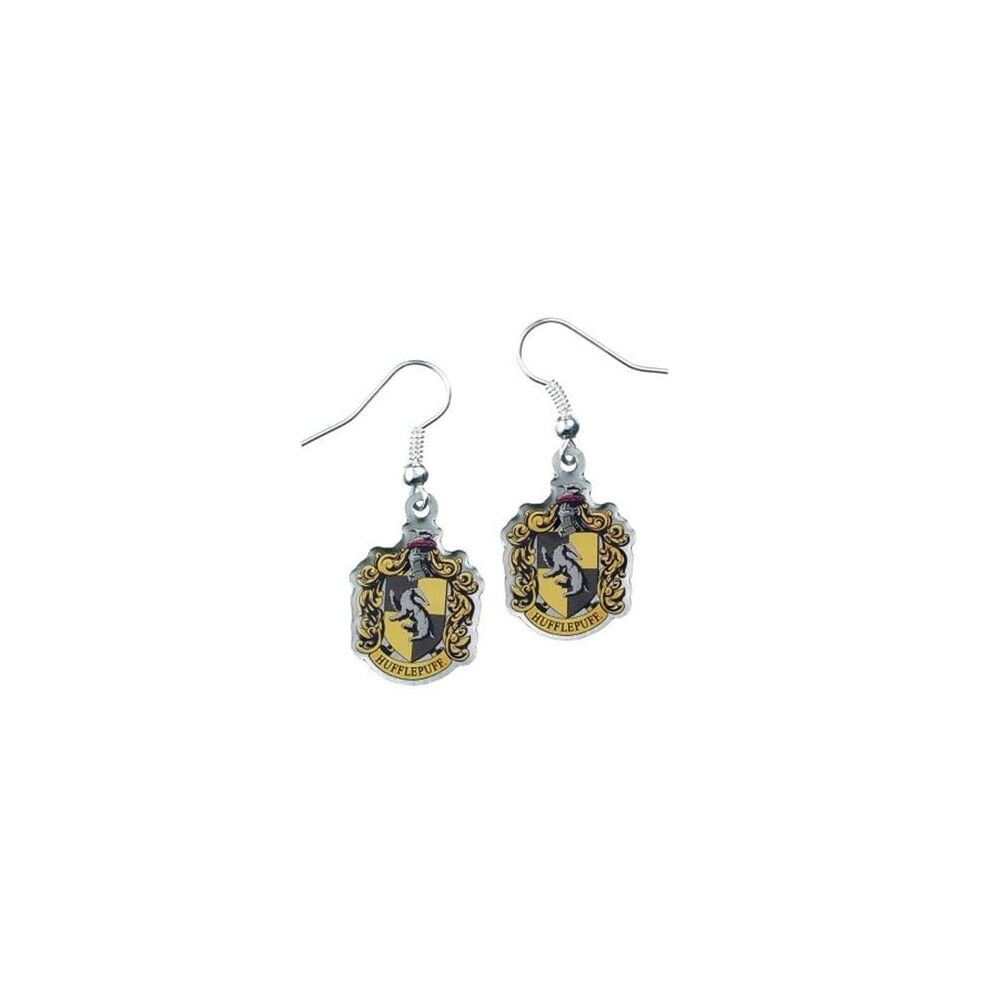 Harry Potter Silver Plated Hufflepuff Crest Drop Earrings