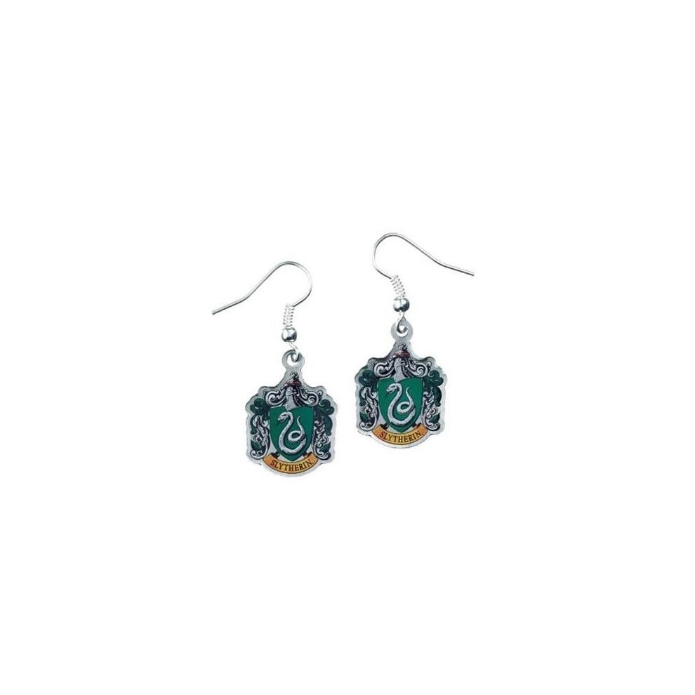 Harry Potter Silver Plated Slytherin Crest Drop Earrings