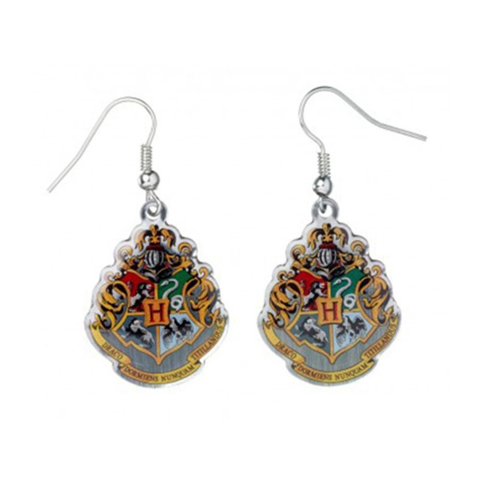 Harry Potter Silver Plated Hogwarts Crest Drop Earrings