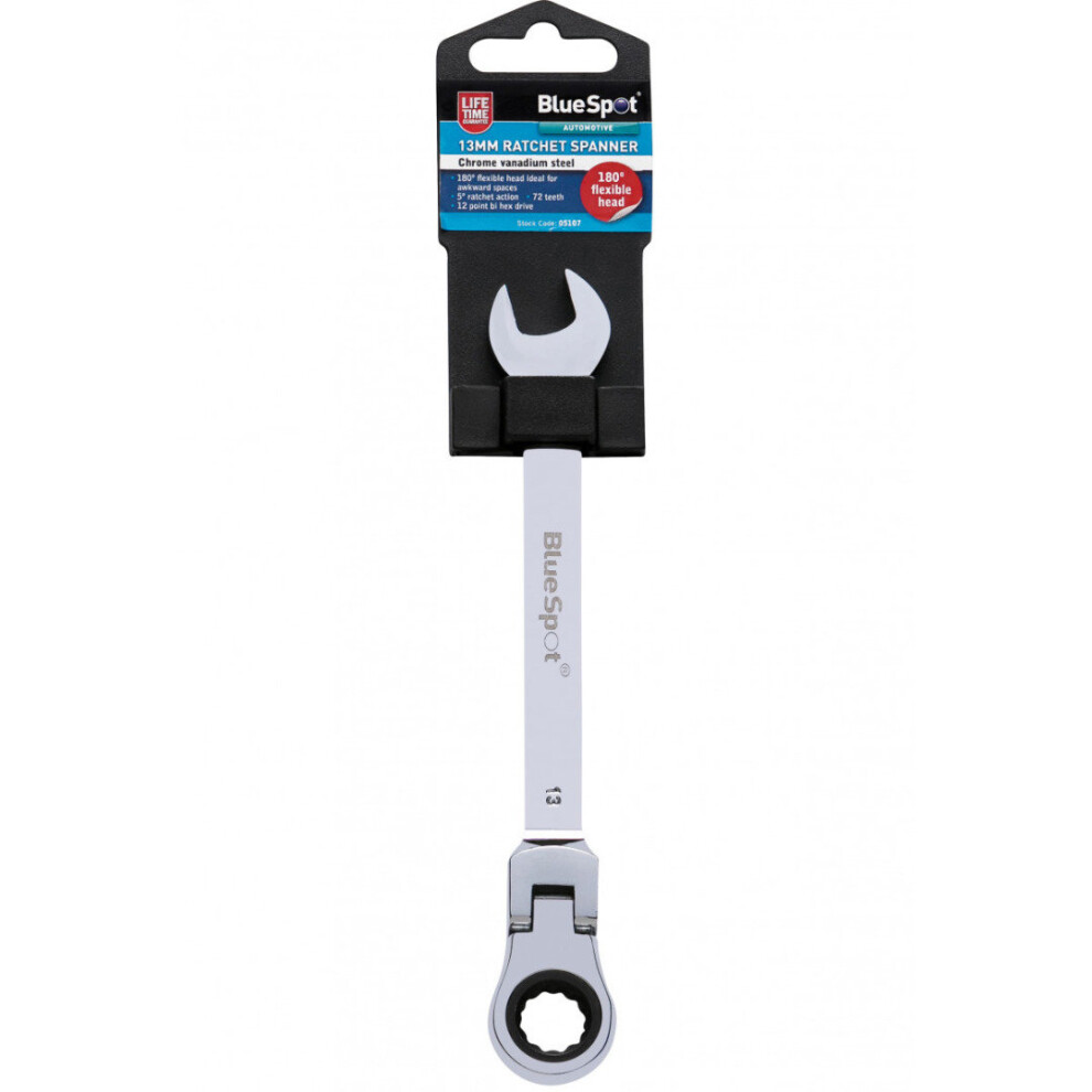Ratchet Spanner Flexible Head Open Ring 13Mm Combination Wrench Spanners Bluespot 05107 5028734051070