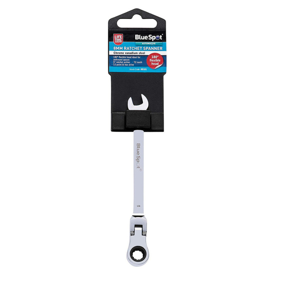 Ratchet Spanner Flexible Head Open Ring 8Mm Combination Wrench Spanners Bluespot 05101 5028734051018