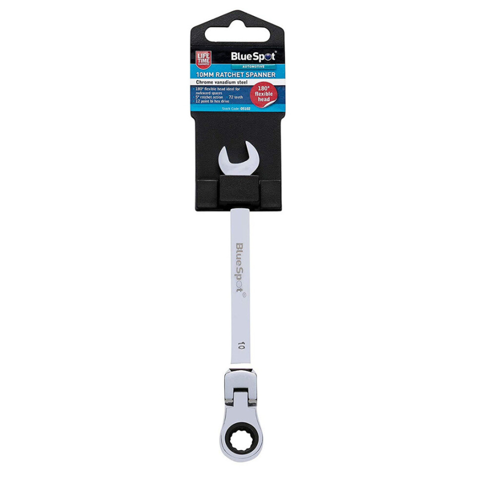 Ratchet Spanner Flexible Head Open Ring 10Mm Combination Wrench Spanners Bluespot 05102 5028734051025