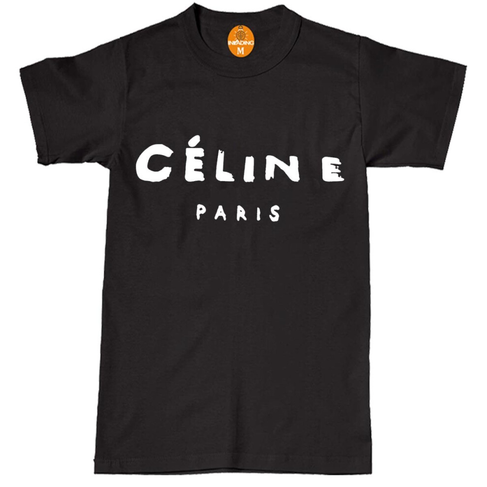 (L, BLACK) Celine Paris Women Fashion T Shirt Top