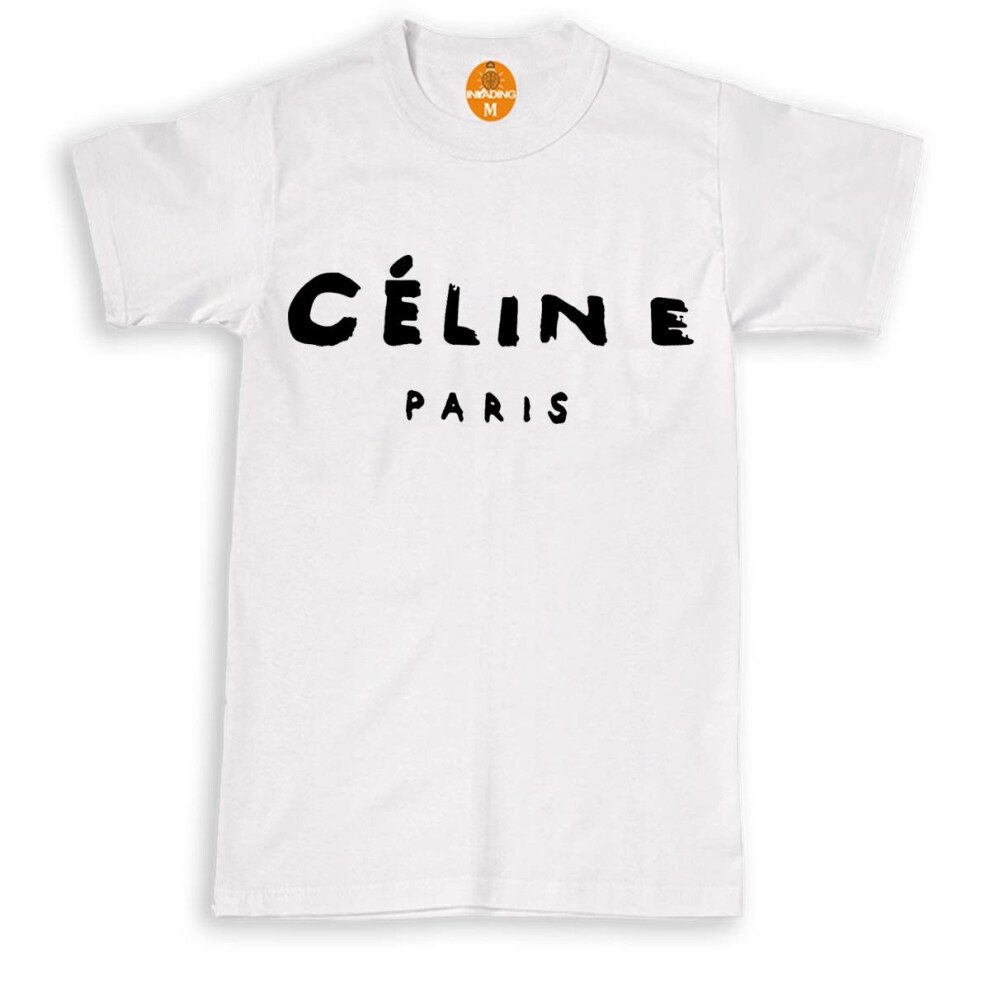 (L, WHITE) Celine Paris Women Fashion T Shirt Top