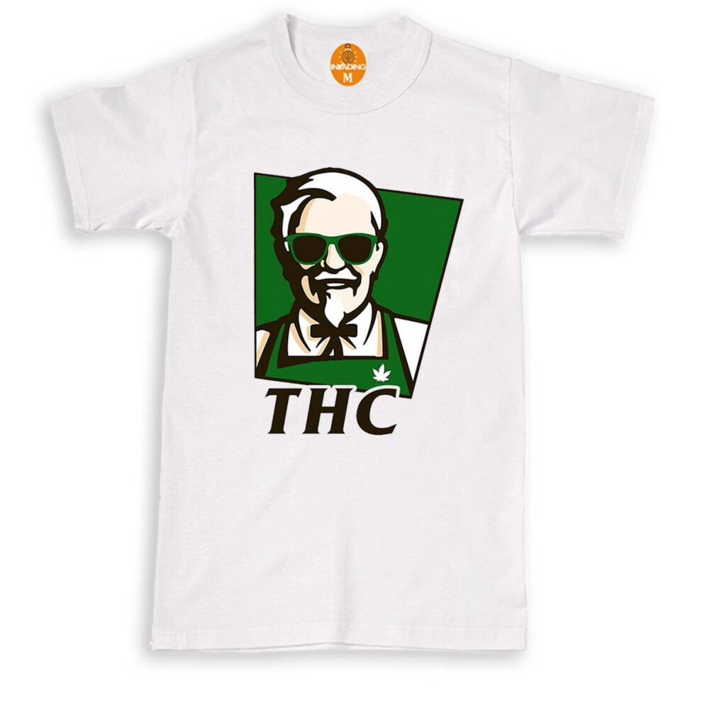 (L, WHITE) THC KFC T-SHIRT MARIJUANA WEED TOP